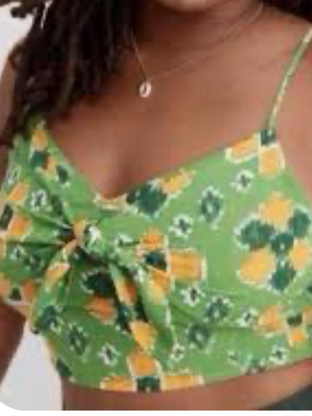 Aerie Green Floral Tie-Front Crop Top xl nwt